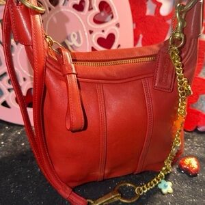 Coach Red Leather Crossbody Bag with Gold Chain